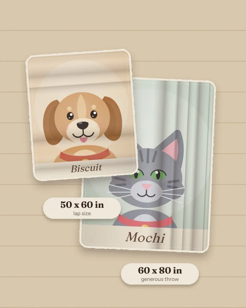 Illustration of the two sizes, 50 x 60 in and 60 x 80 in, shown side by side